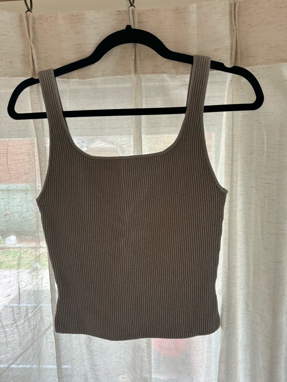 Babaton Ribbed Square-Neck Tank — Silver
